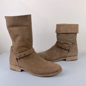 Eileen Fisher Tan Leather Moto Biker Boots Low Mid Calf Size 8 / Wear Two Ways